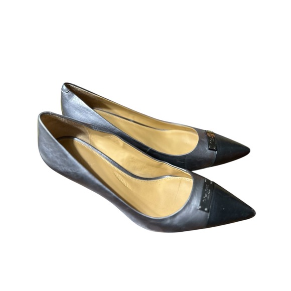 Coach Black Silver Pointed Toe Kitten Heel Pumps Women's Size 9B - Picture 6 of 11